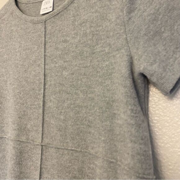Zara Girls Short Sleeve Soft Touch Sweater Dress In Cloud gray cozy ribbed 11-12 - Picture 3 of 7